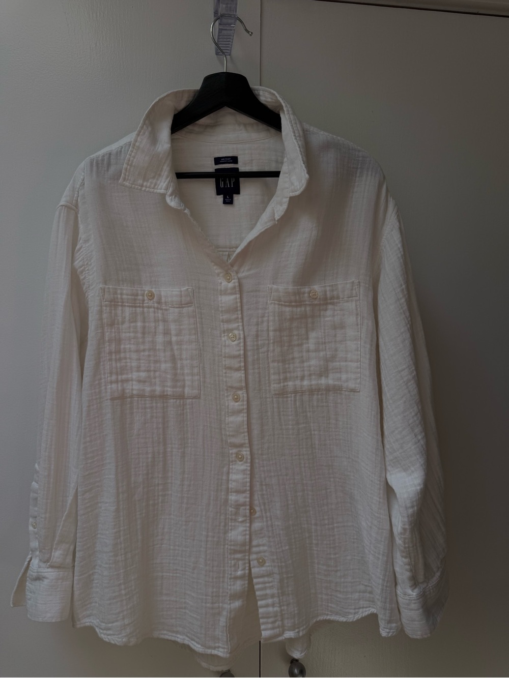 GAP Women’s Crinkle Gauze White Button-Up Oversized Big Shirt Size Large